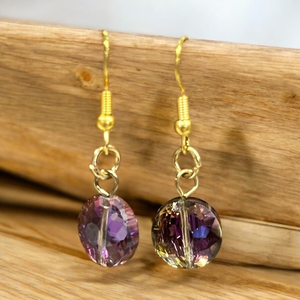 Rainbow Crystal Fascet and Gold Dangle Earrings